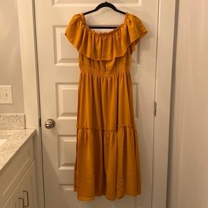 SHEIN Mustard Off-Shoulder Midi Dress